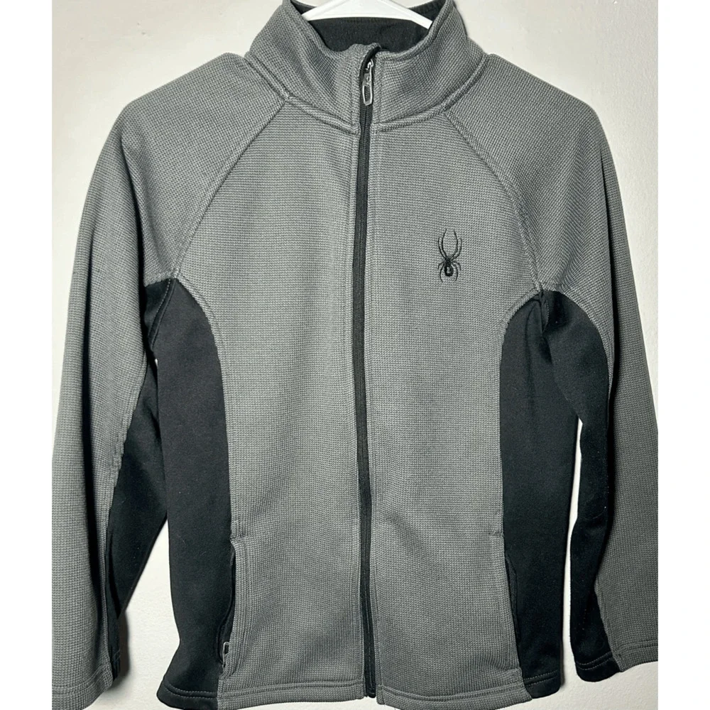 Spyder Youth Core Polar Full Zip Waffle Jacket Gray Sz L(14/16) Ski Snowboard